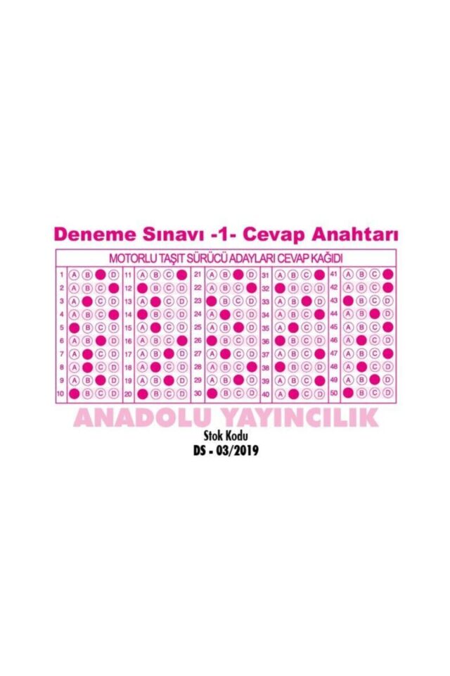 Sürücü Eğitim Deneme Sınavı -- Sürücü Kursu Kitabı 5'li Deneme Sınavı